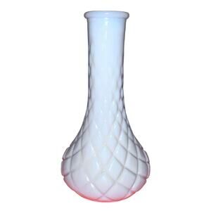 Hoosier 1950s Milk Glass Bud Vase 6" Quilted Diamond Pattern #2907 Vintage